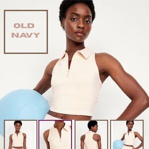 Old Navy Cream Zip-Collar Cropped Tank
